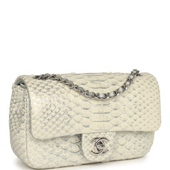 Pre-owned Chanel Extra Mini Classic Flap Bag White, Silver Lamé Python Silver Hardware