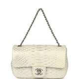 Pre-owned Chanel Extra Mini Classic Flap Bag White, Silver Lamé Python Silver Hardware - Thumbnail View 7