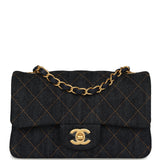 Chanel Mini Classic Rectangular Flap Bag Dark Blue Denim Brushed Gold Hardware - Thumbnail View 1