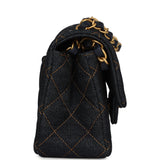 Chanel Mini Classic Rectangular Flap Bag Dark Blue Denim Brushed Gold Hardware - Thumbnail View 3
