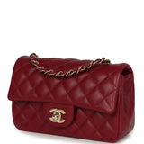 Chanel Mini Classic Rectangular Flap Bag Burgundy Lambskin Light Gold Hardware - Thumbnail View 5