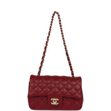 Chanel Mini Classic Rectangular Flap Bag Burgundy Lambskin Light Gold Hardware - Thumbnail View 6