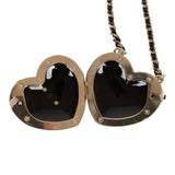Chanel Red and Blue Plaid Heart Necklace Locket Light Gold Hardware
