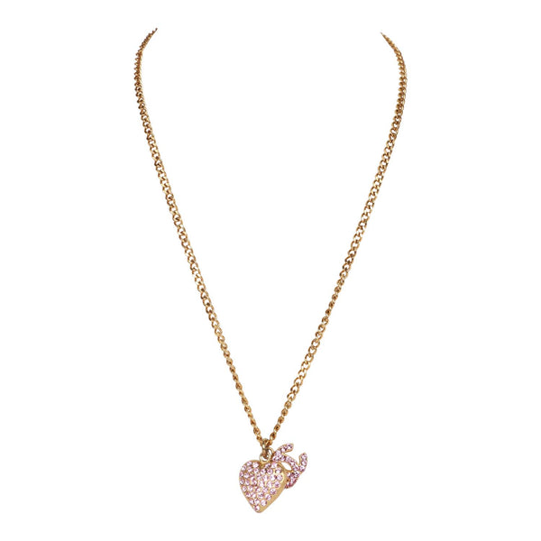 CHANEL Pendant Necklace Gold Heart pink Rhinestone CC Logo 02P 303  RA30350_0425