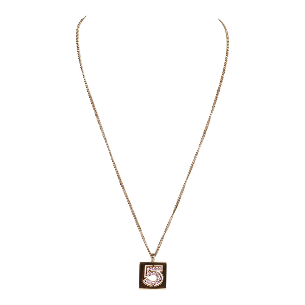 Vintage Chanel Vintage Pink No.5 Rhinestone Pendant Gold Necklace – Madison  Avenue Couture