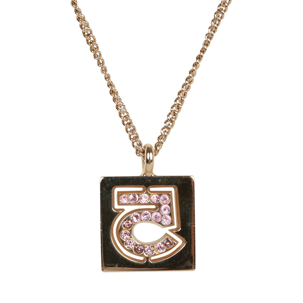 Chanel Necklace Pendant Here Mark Cc Rhinestone Gold Multi