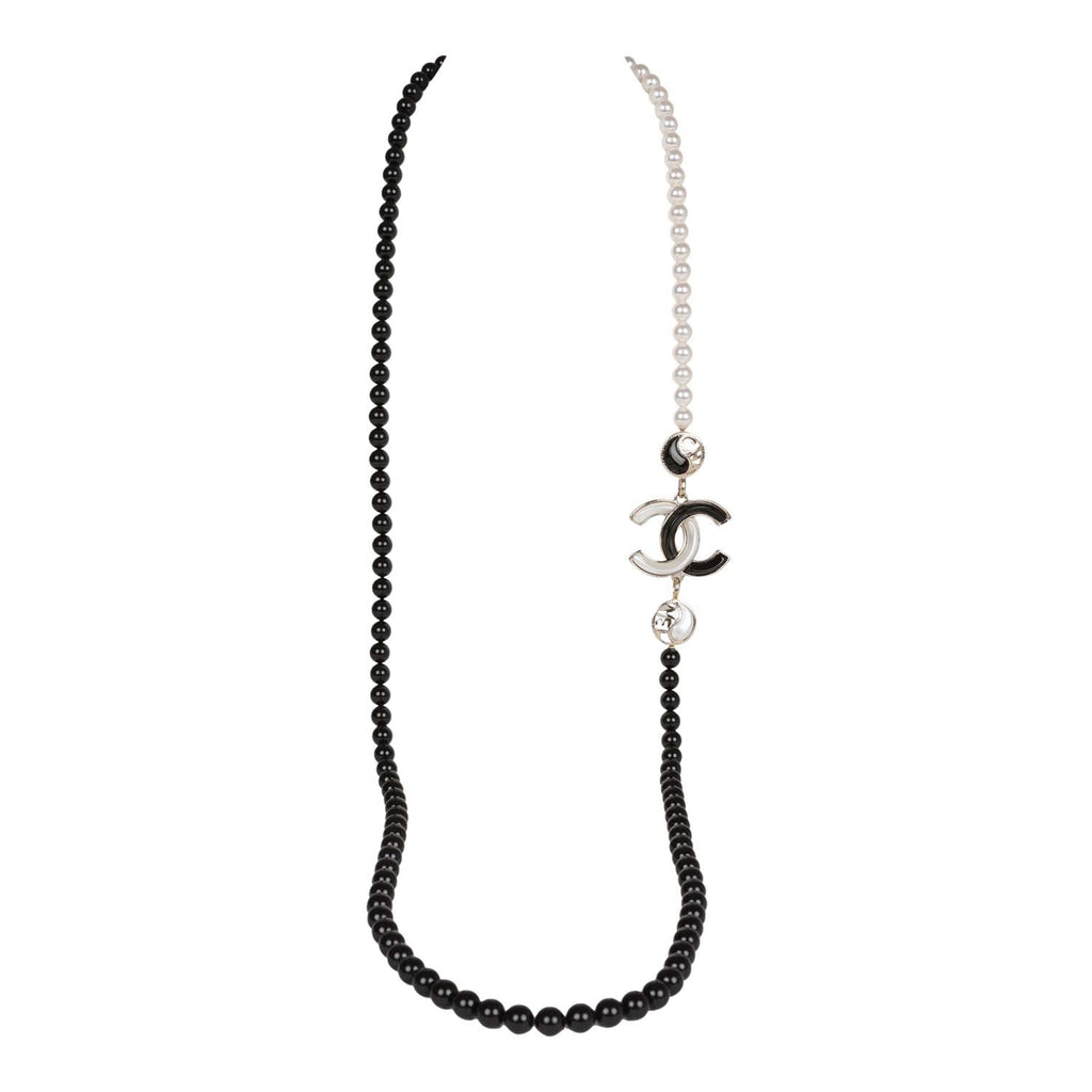 Chanel White CC Silver Chain Necklace