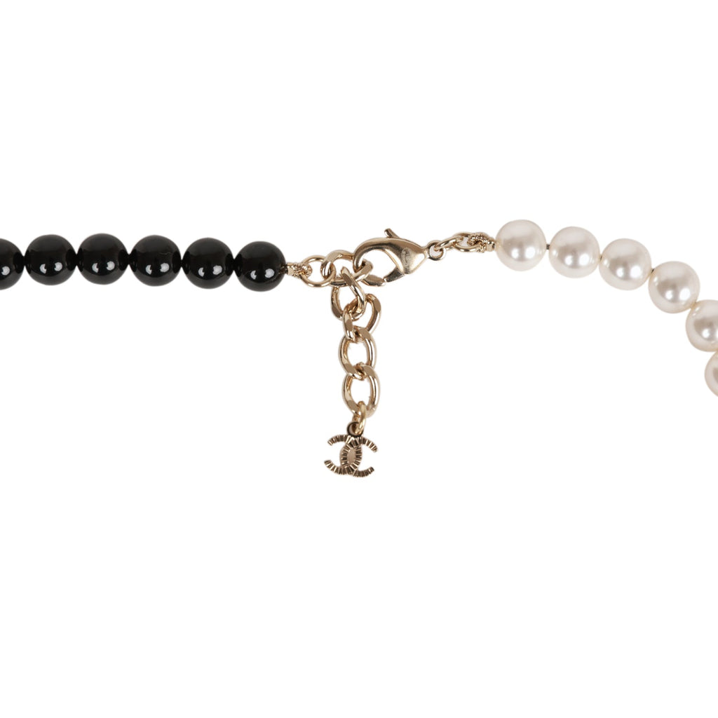 Chanel Black Bead and Pearl Logo Drop Bracelet