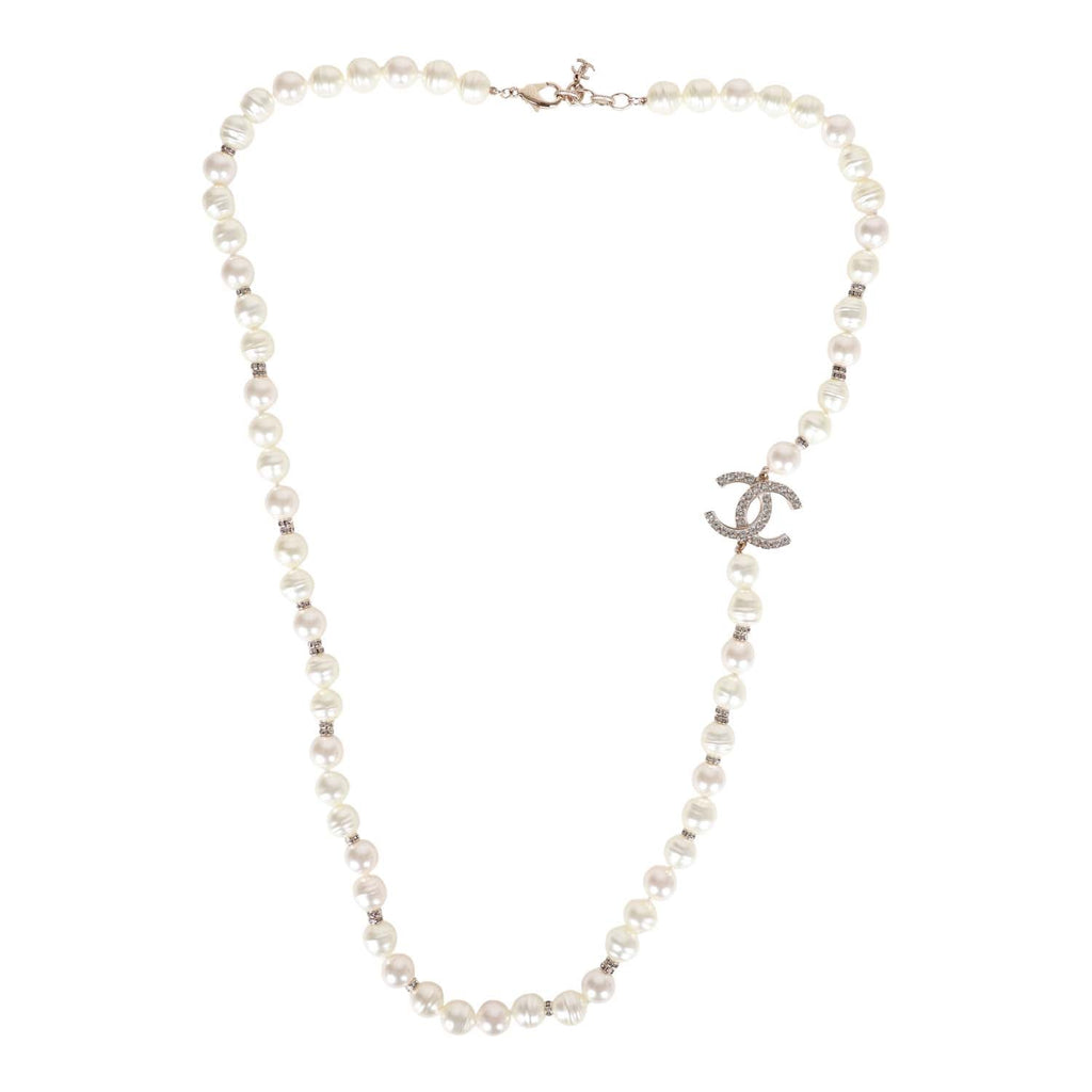 Chanel 05P Rhinestones & Pearl Multi-Chains CC Logo 36 Long Necklace