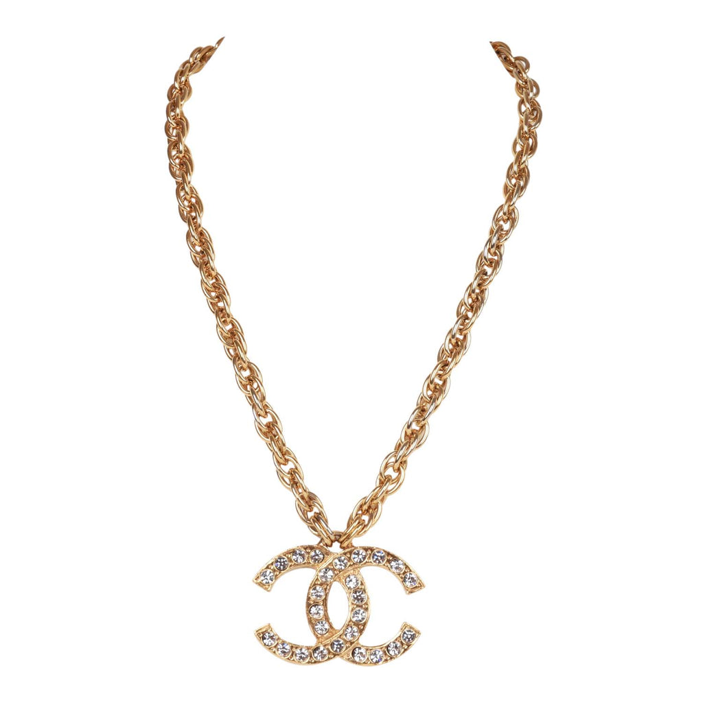 Chanel Silver Crystal CC Logo Four Leaf Clover Necklace - Yoogi's Closet