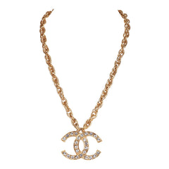 Vintage Chanel Gold CC Faux Crystal Pendant Necklace