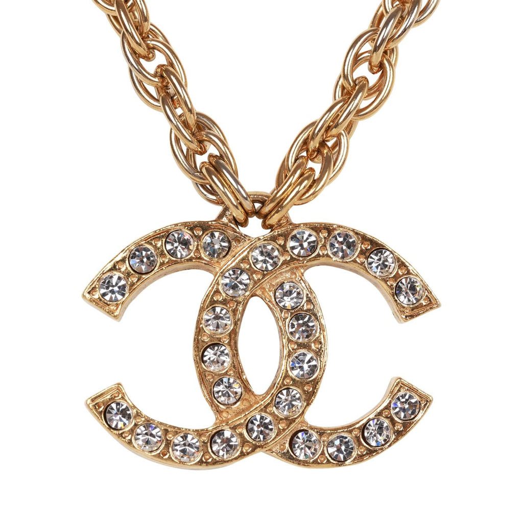 Vintage Chanel Gold CC Faux Crystal Pendant Necklace – Madison