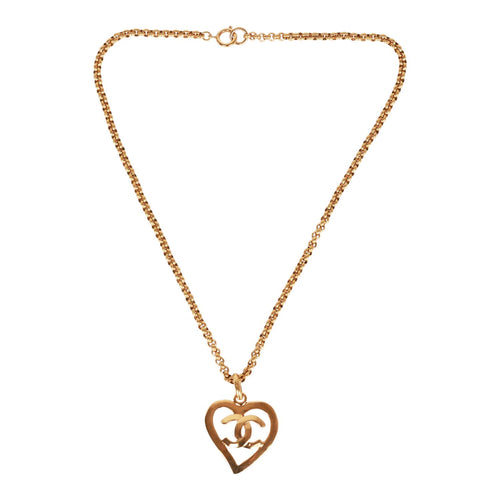 Vintage Chanel Gold CC Heart Pendant Necklace