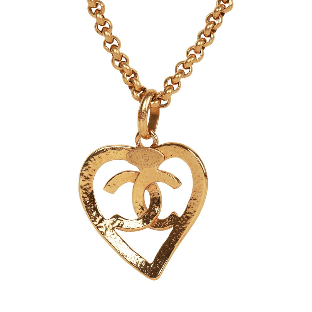 Vintage Chanel Gold CC Heart Pendant Necklace