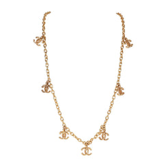 Vintage Chanel 24K Gold Plated Multi Charm CC Logo Necklace