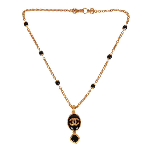 Vintage Chanel 24K Gold Plated Embossed CC Logo Pendant Necklace