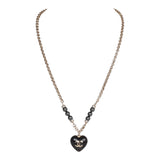 Chanel Black and Silver CC Crystal Heart Pendant Necklace