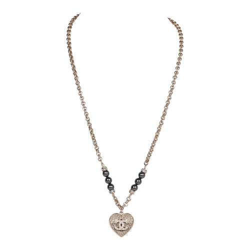 CHANEL Crystal Pearl Twisted CC Drop Necklace Silver, FASHIONPHILE