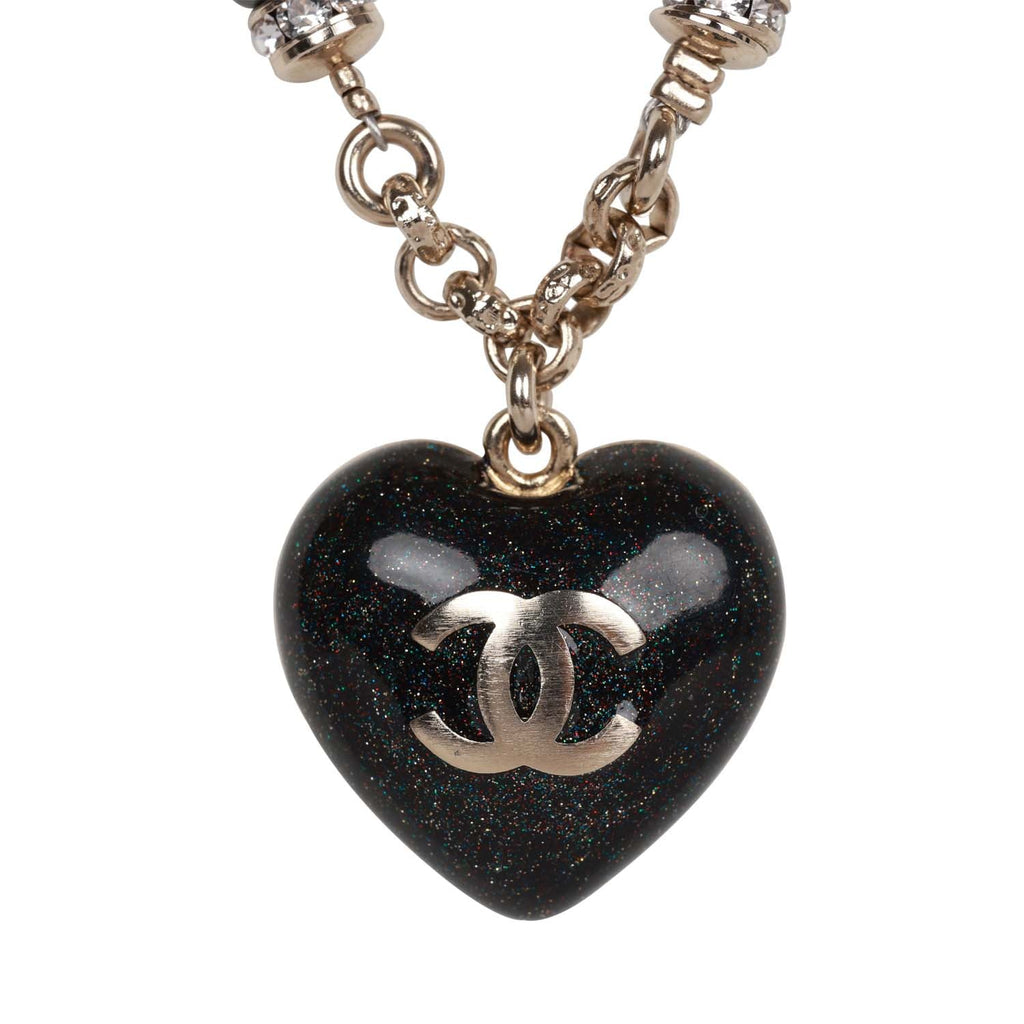 Silver-Tone Long Chain Chanel CC Necklace Features A Solid CC Logo Enamel