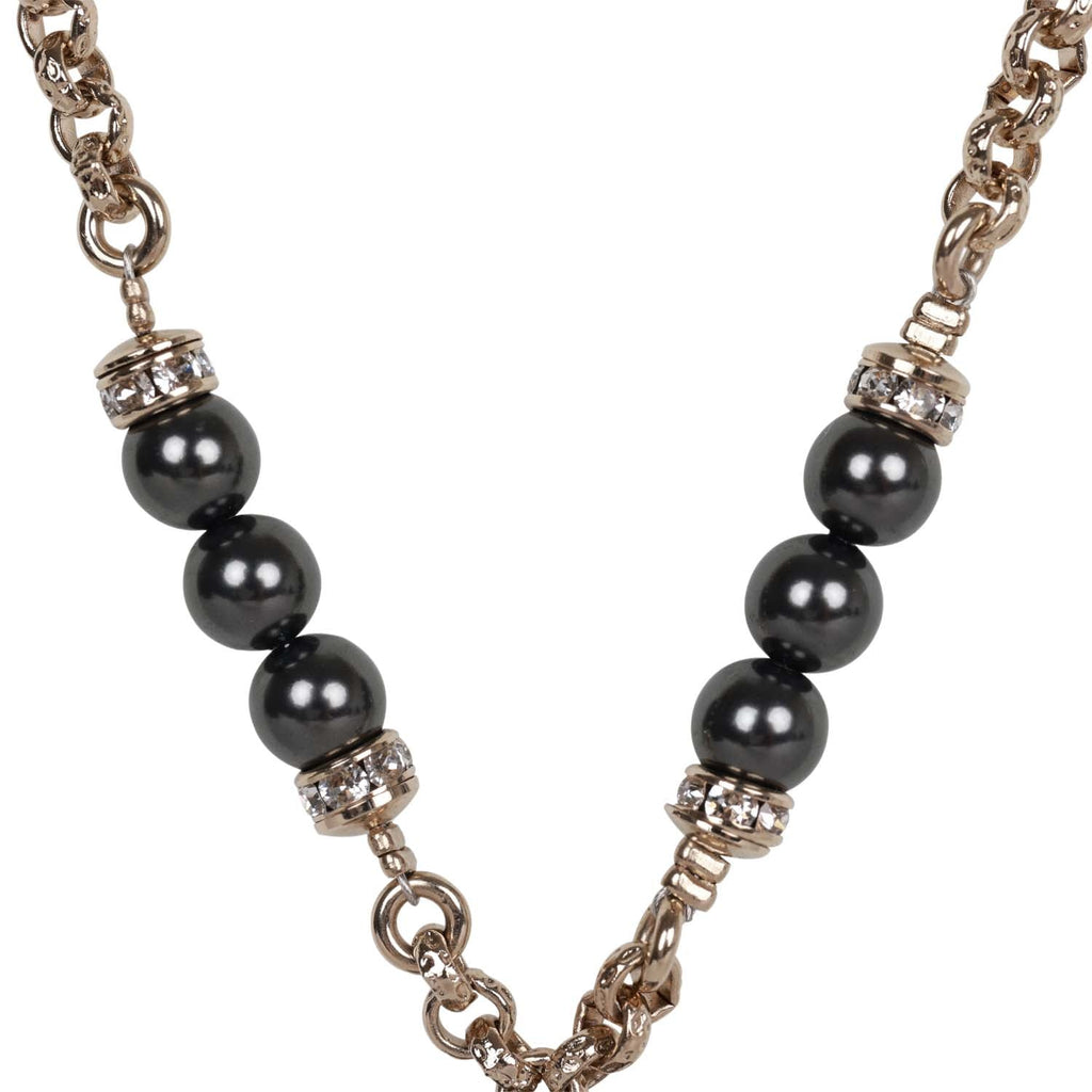 CHANEL Crystal CC Lanyard Necklace Black Silver 1064626