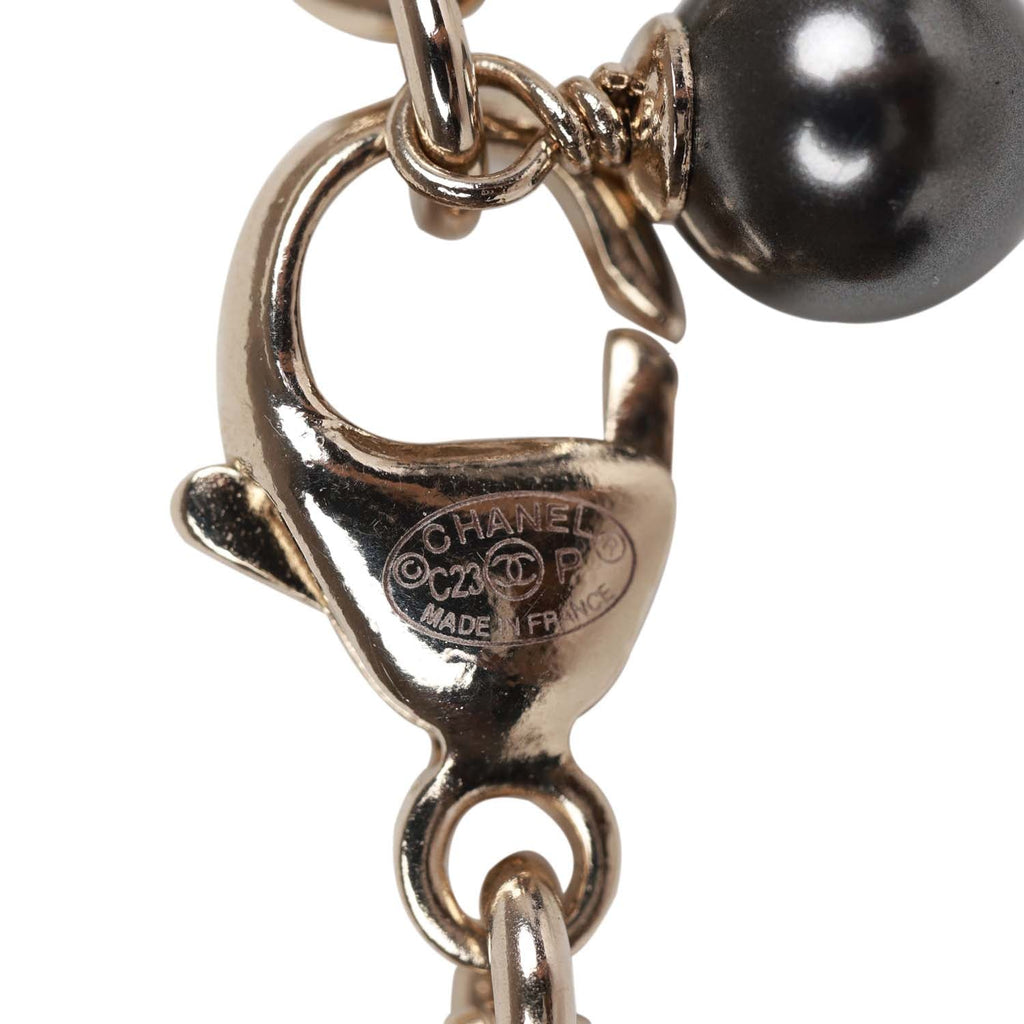 CHANEL Crystal CC Lanyard Necklace Black Silver 195289