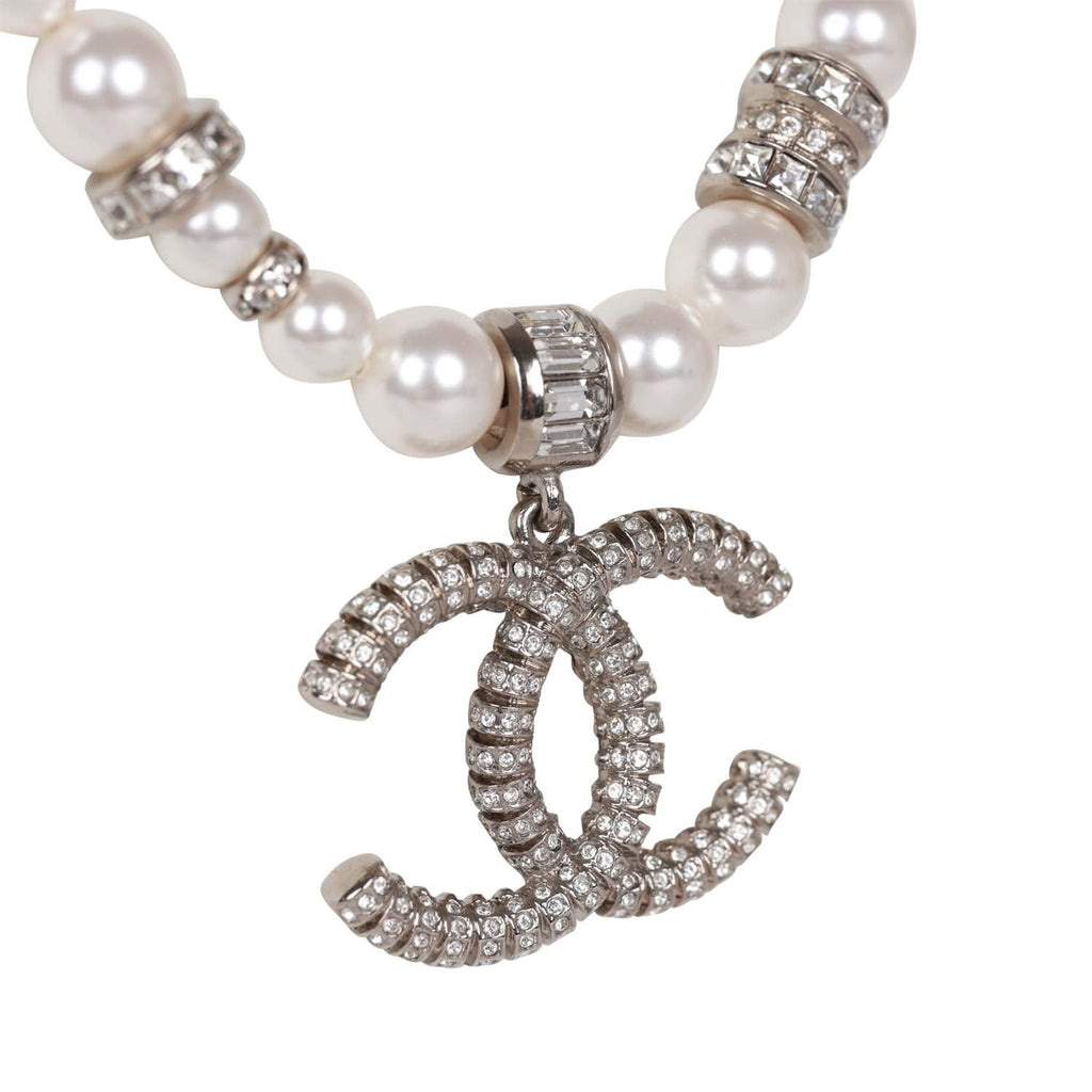 Chanel Gold Tone CC Charm Faux Pearl Bracelet Chanel