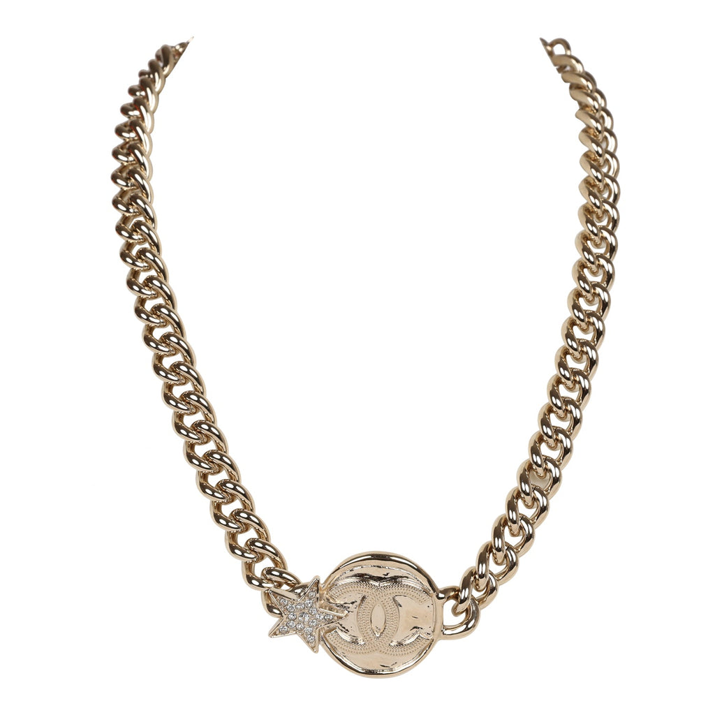 CHANEL CC THICK GOLD CHAIN LOGO NECKLACE CHOKER