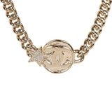 Chanel Light Gold Tone Wax Seal Logo and Rhinestone Star Necklace