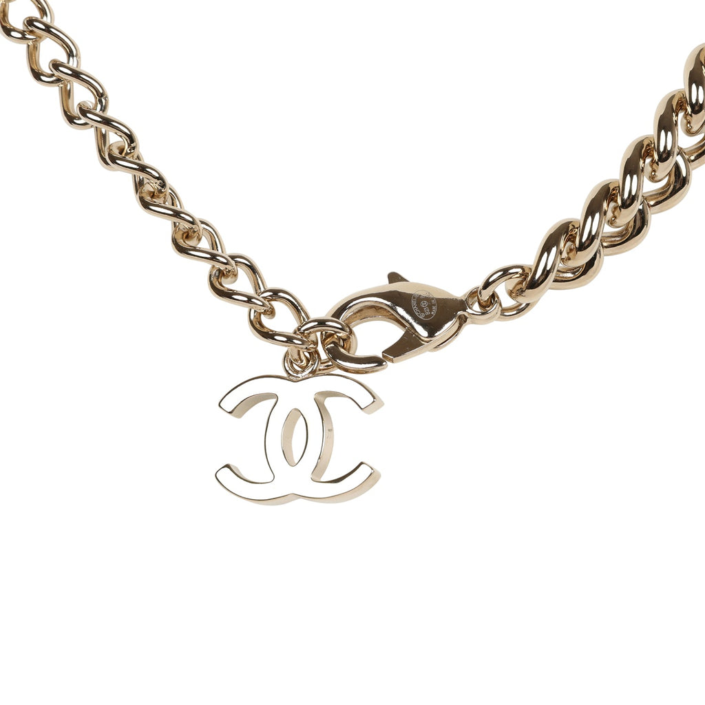 Chanel Light Gold Tone Wax Seal Logo and Rhinestone Star Necklace 