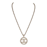 Chanel Large Logo Pearl and Light Gold Metal Pendant Necklace