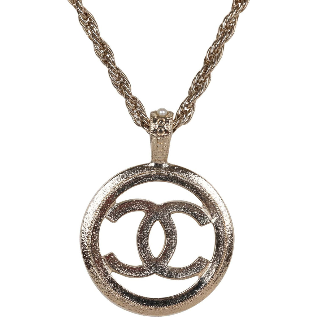 Chanel Large Logo Pearl and Light Gold Metal Pendant Necklace – Madison  Avenue Couture
