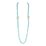 Chanel Teal Gripoix Beaded Necklace Gold Metal and White Strass CC Logos
