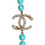 Chanel Teal Gripoix Beaded Necklace Gold Metal and White Strass CC Logos