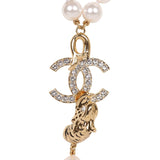 Chanel Layered Pearl, Gripoix, and Strass Gold Metal Fish Head Logo Necklace