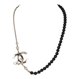 Chanel Script Logo Necklace Black Bead and White Pearl Gold Hardware