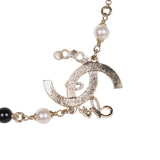 Chanel Script Logo Necklace Black Bead and White Pearl Gold Hardware