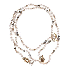 Chanel Long Pearl Belt with Clear Gripoix, Strass, and Gold