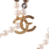 Chanel Long Pearl Necklace with Clear Gripoix, Strass, and Gold