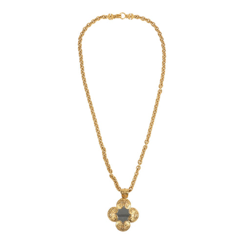 Vintage Chanel 24K Gold Plated Grapevine Mirror Pendant Necklace