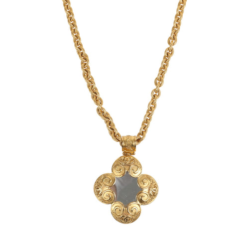 Vintage Chanel 24K Gold Plated Grapevine Mirror Pendant Necklace