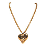 Vintage Chanel Long CC Heart Pendant Necklace Gold Metal