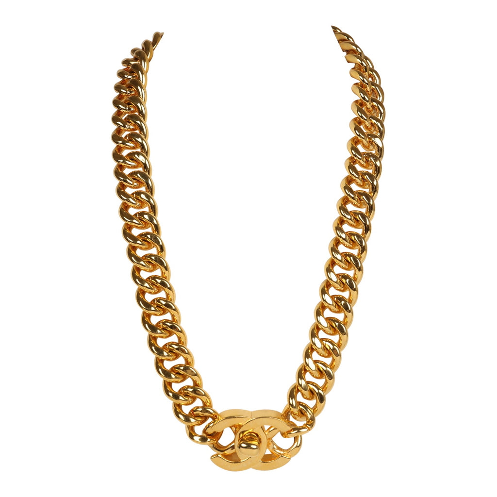 CHANEL Necklace Coco CC Pendant choker Chain AUTH Vintage Gold 97A Turn Lock  CC | eBay