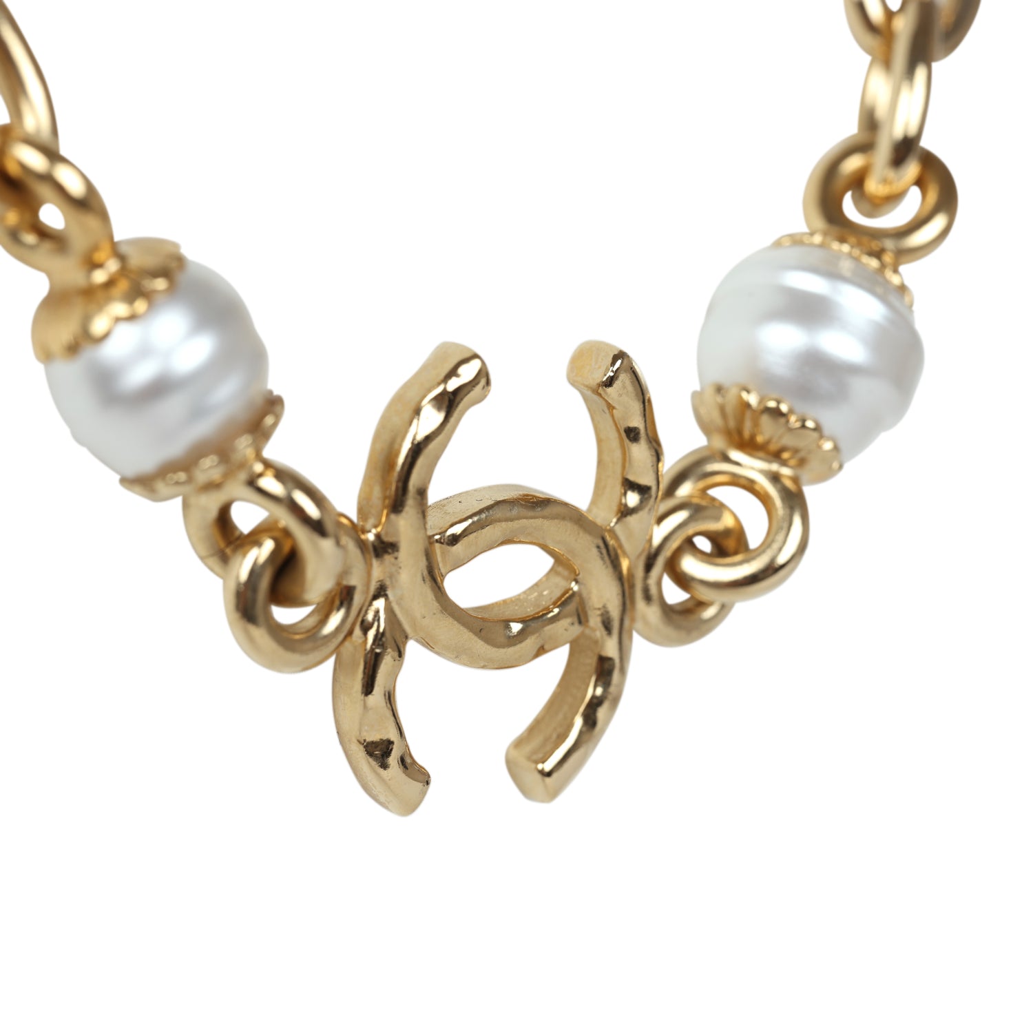 Chanel CC Gold Pearl Necklace Gold Hardware