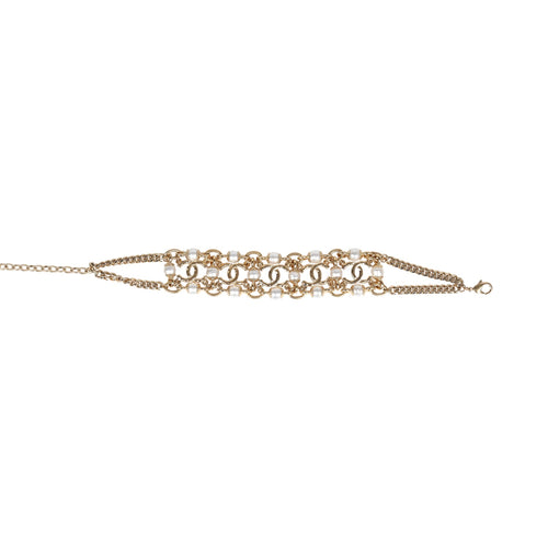 Chanel CC Layered Gold & Pearls Choker Gold Hardware