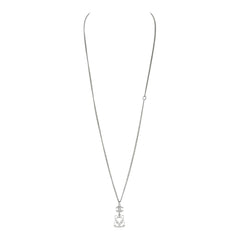 Chanel Silver CC Crystal Choupette Cat Emoji Pendant Necklace