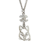 Chanel Silver CC Crystal Choupette Cat Emoji Pendant Necklace