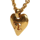 Vintage Chanel Gold CC Heart Pendant Necklace Gold Hardware