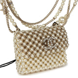 Chanel Pearl Flap Bag Pendant Necklace Light Gold Hardware