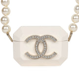 Chanel Crystal CC Resin & Pearls Airpod Pro Case Necklace Light Gold Hardware