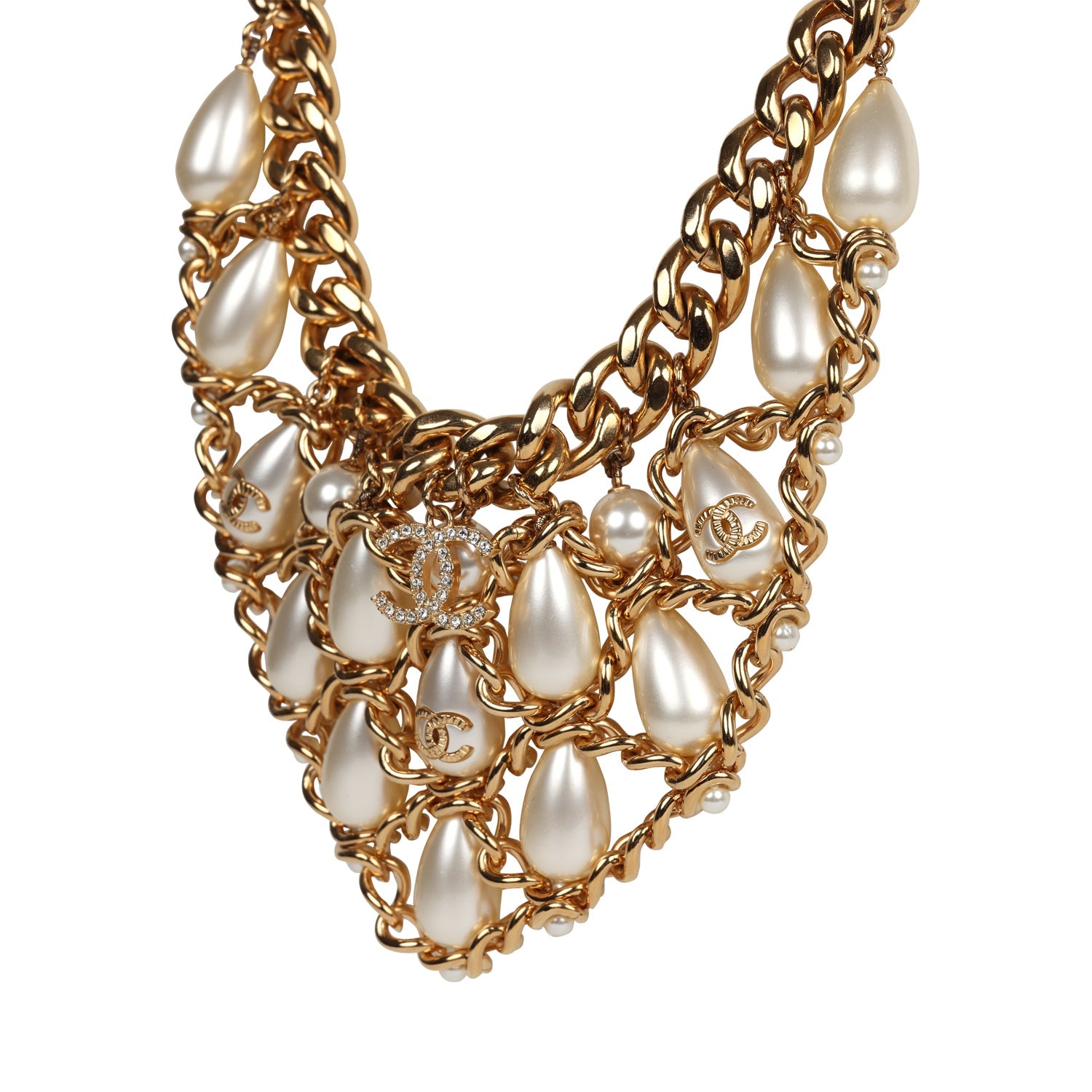 Channel Chain Pre-owned Chanel Layered Pearl Cluster Necklace Gold Hardware